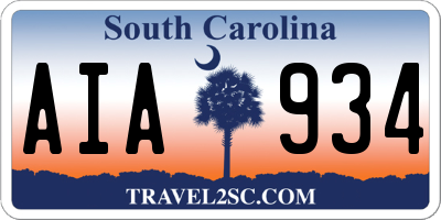 SC license plate AIA934
