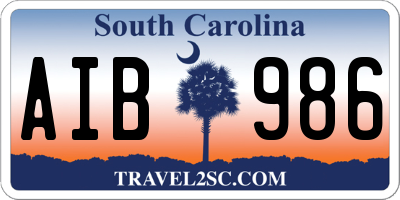 SC license plate AIB986