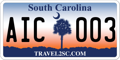SC license plate AIC003