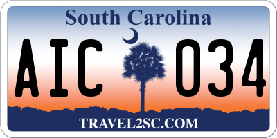 SC license plate AIC034