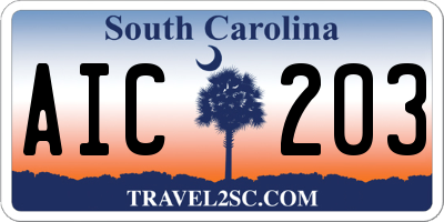 SC license plate AIC203