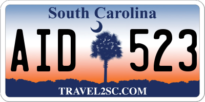 SC license plate AID523