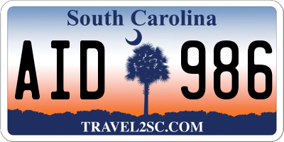 SC license plate AID986