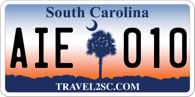 SC license plate AIE010