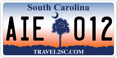 SC license plate AIE012
