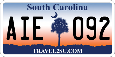 SC license plate AIE092