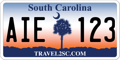 SC license plate AIE123