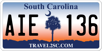 SC license plate AIE136