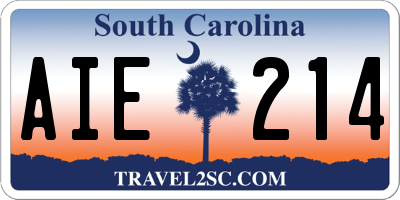 SC license plate AIE214