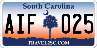 SC license plate AIF025