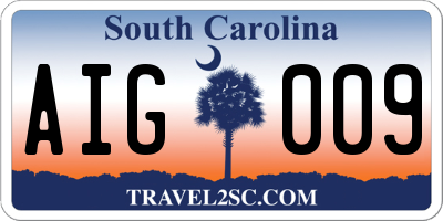 SC license plate AIG009