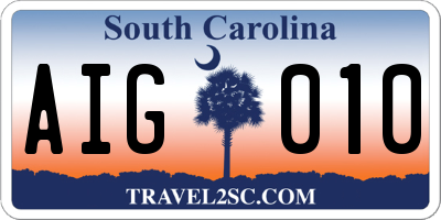 SC license plate AIG010
