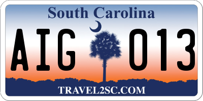 SC license plate AIG013