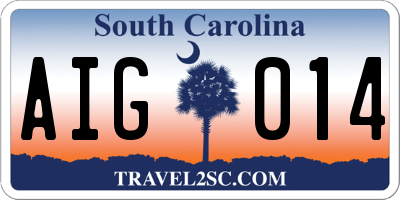 SC license plate AIG014