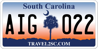 SC license plate AIG022