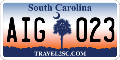 SC license plate AIG023