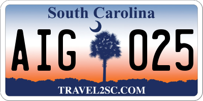 SC license plate AIG025