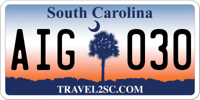 SC license plate AIG030