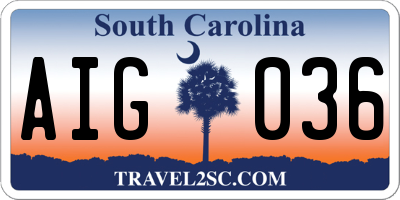 SC license plate AIG036