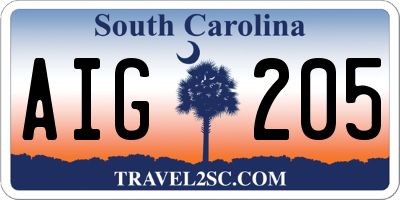 SC license plate AIG205