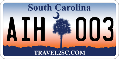 SC license plate AIH003