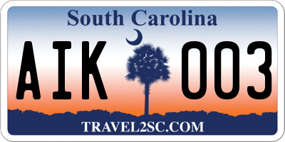 SC license plate AIK003