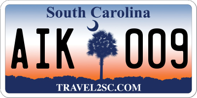 SC license plate AIK009