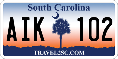 SC license plate AIK102