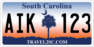 SC license plate AIK123