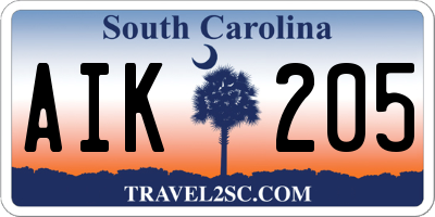 SC license plate AIK205