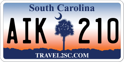 SC license plate AIK210