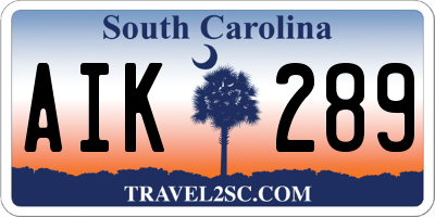 SC license plate AIK289