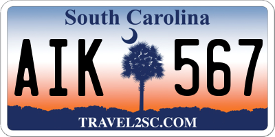 SC license plate AIK567