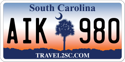 SC license plate AIK980