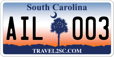 SC license plate AIL003