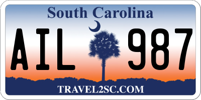 SC license plate AIL987