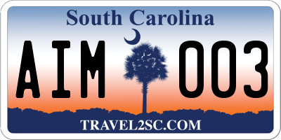 SC license plate AIM003