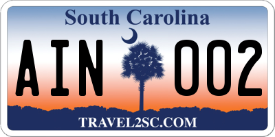 SC license plate AIN002