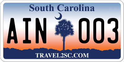 SC license plate AIN003