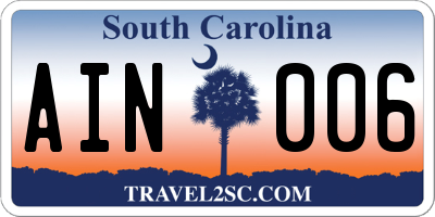 SC license plate AIN006