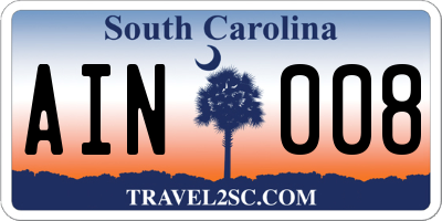 SC license plate AIN008