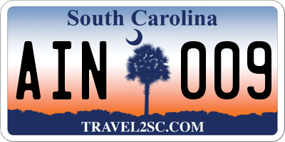 SC license plate AIN009