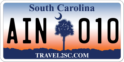 SC license plate AIN010