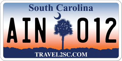 SC license plate AIN012