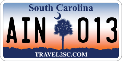 SC license plate AIN013