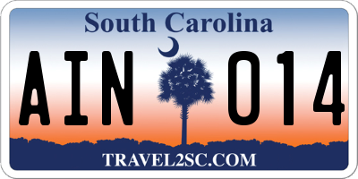 SC license plate AIN014