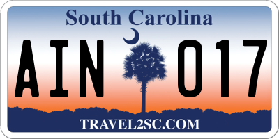 SC license plate AIN017