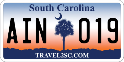 SC license plate AIN019