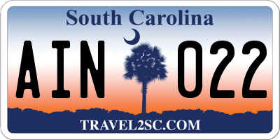 SC license plate AIN022