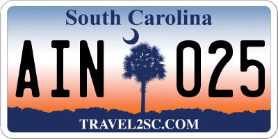 SC license plate AIN025